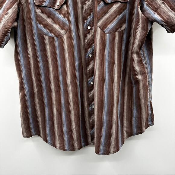 Vintage Wrangler Striped Pearl Snap Button Down Short Sleeve Wrancher Shirt - Picture 3 of 8